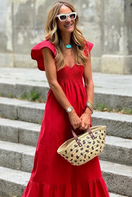 Flutter Sleeve Smocked Maxi Dress