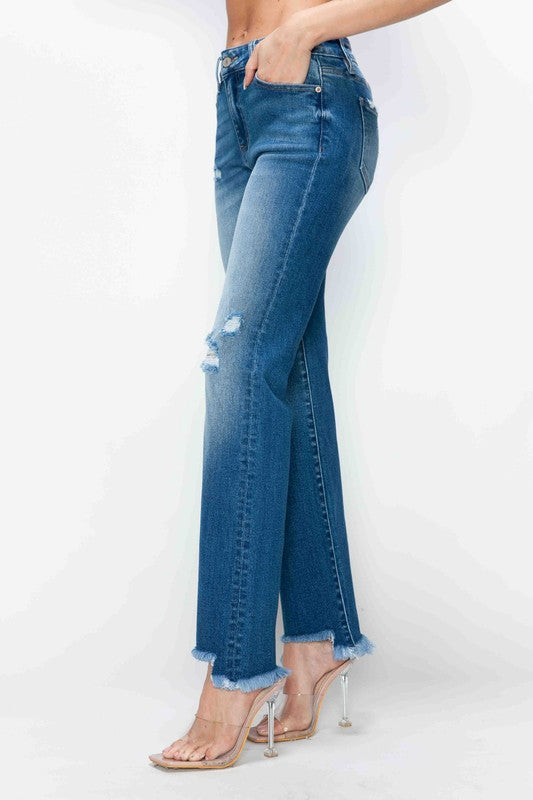 The Val Jean - Mid Rise Raw Hem Distressed Straight by bytos