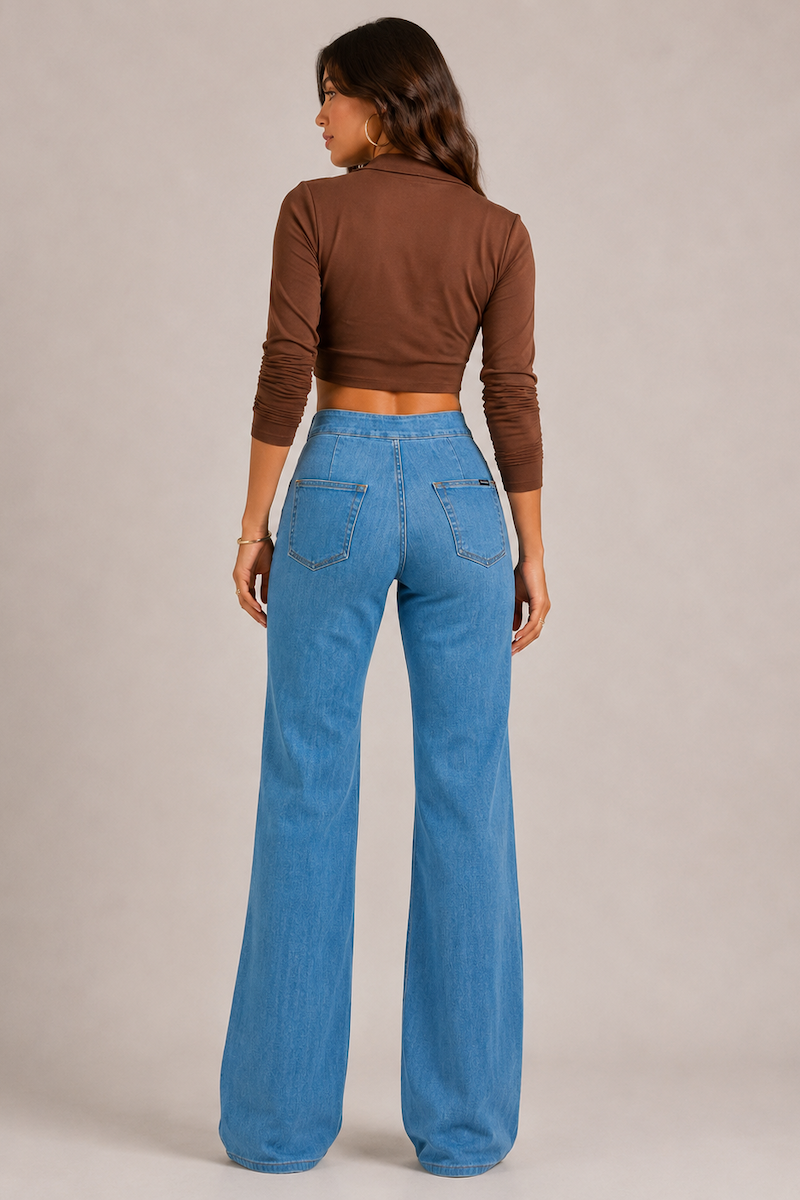 The Robin Jean 32" & 34" - High Rise Wide Leg Flare in Medium Wash by GJG Denim