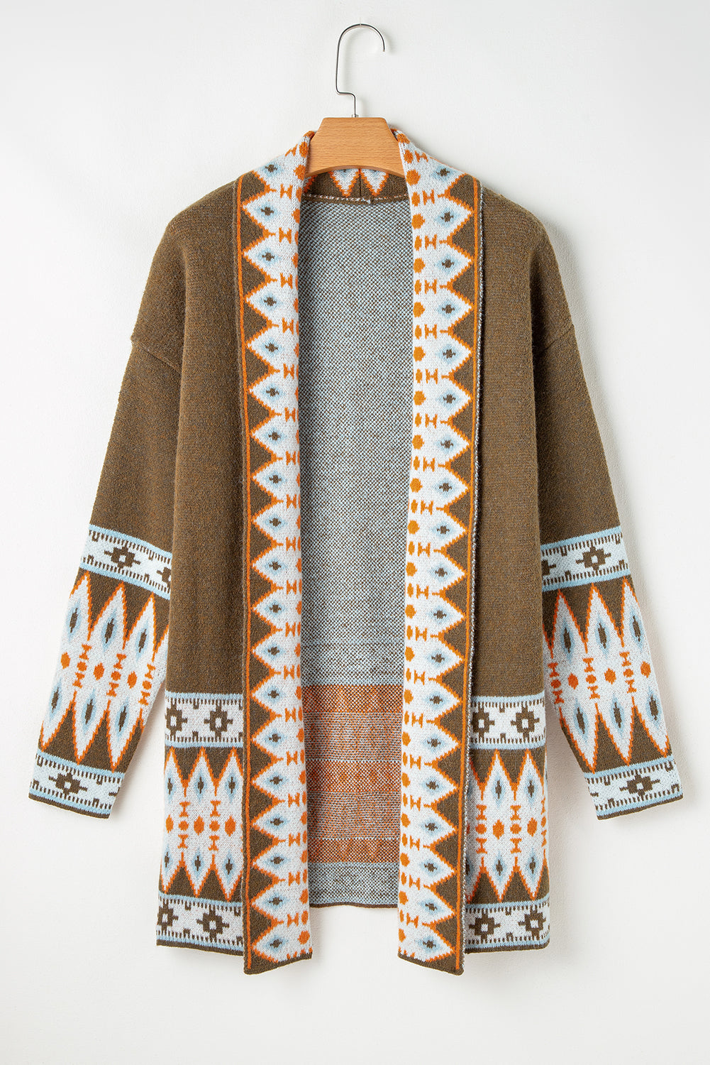 Aztec Knitted Cardigan in brown and khaki