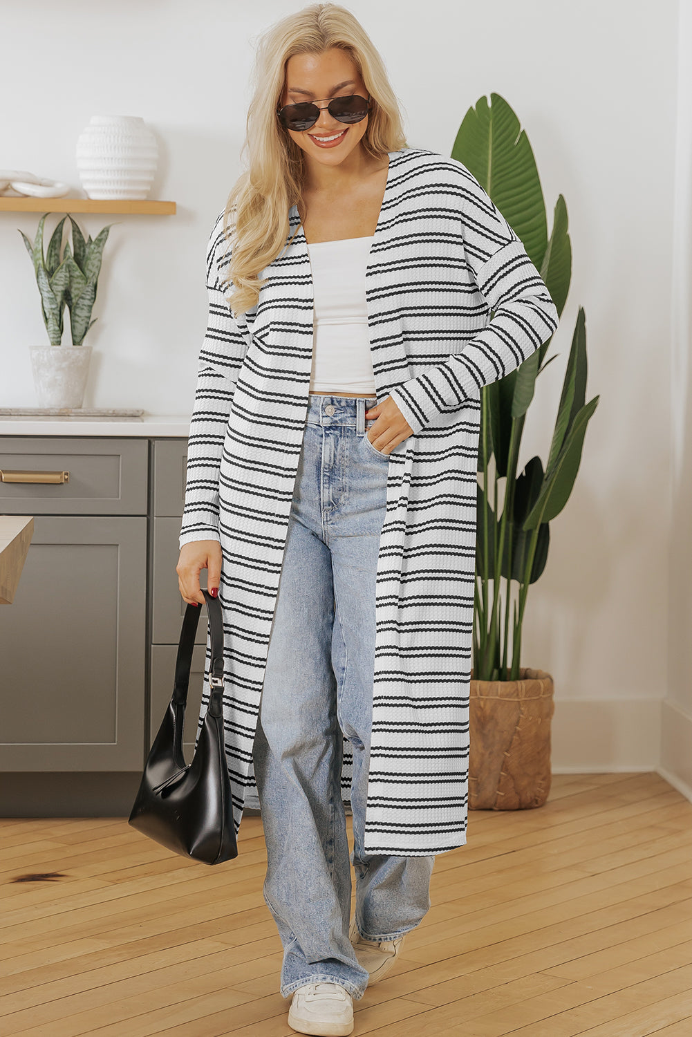 Striped Waffle Weave Duster Cardigan