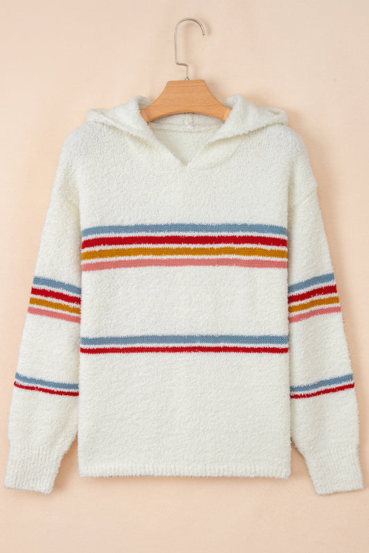 Striped Hooded Popcorn Sweater