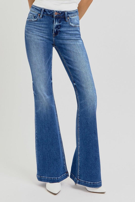RISEN Full Size Low Rise Flare Jeans with Pockets-3