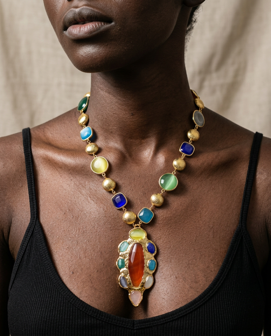 Magnetic Gold Gemstone Pendant Necklace