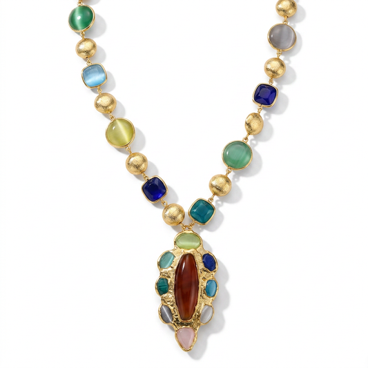 Magnetic Gold Gemstone Pendant Necklace
