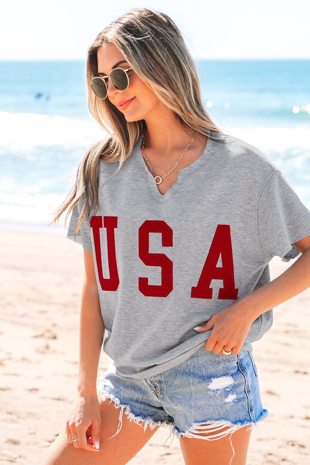 USA Notched Neck Tee