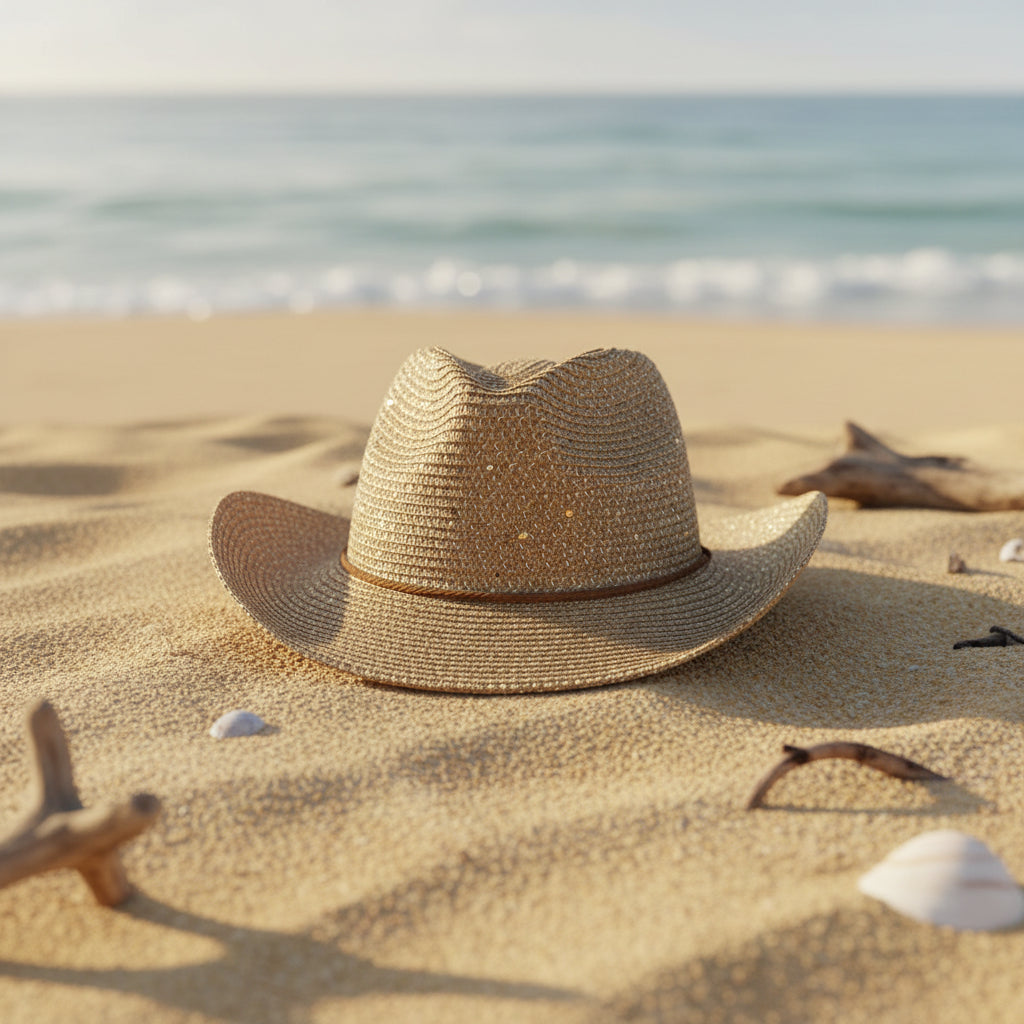 Windproof Panama Sequin & Straw Sun Hat in multiple colors