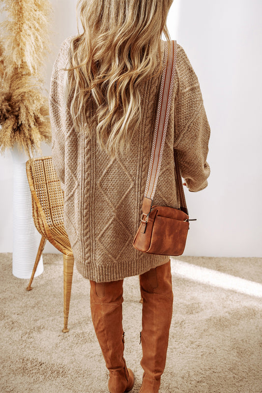 Cable Knit Sweater Dress in tan
