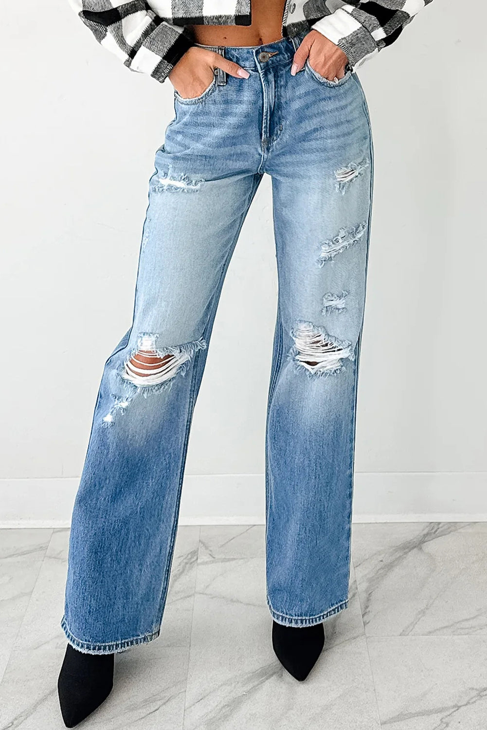 The Romy Jean - Mid Rise Distressed Straight Leg by Myosotis