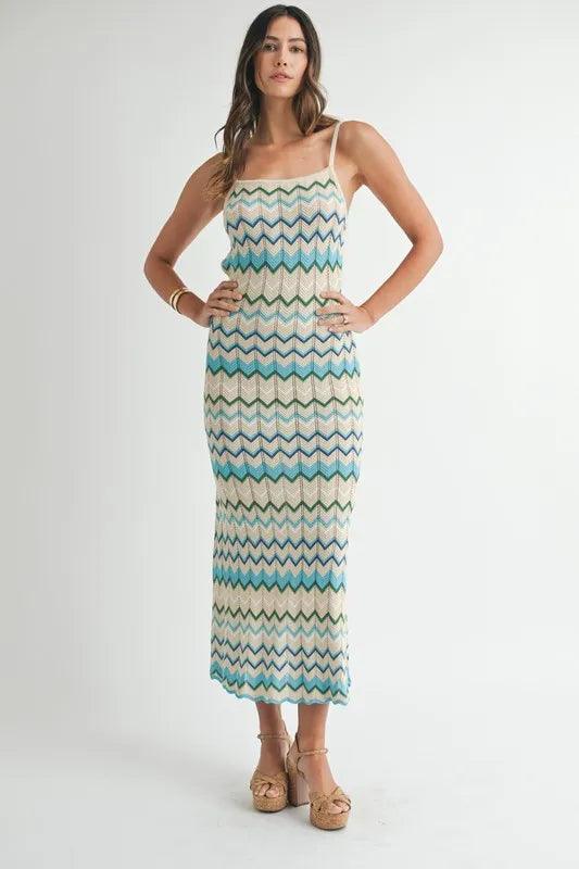 MABLE Lightweight Pointelle Chevron Knit Maxi Dress-1