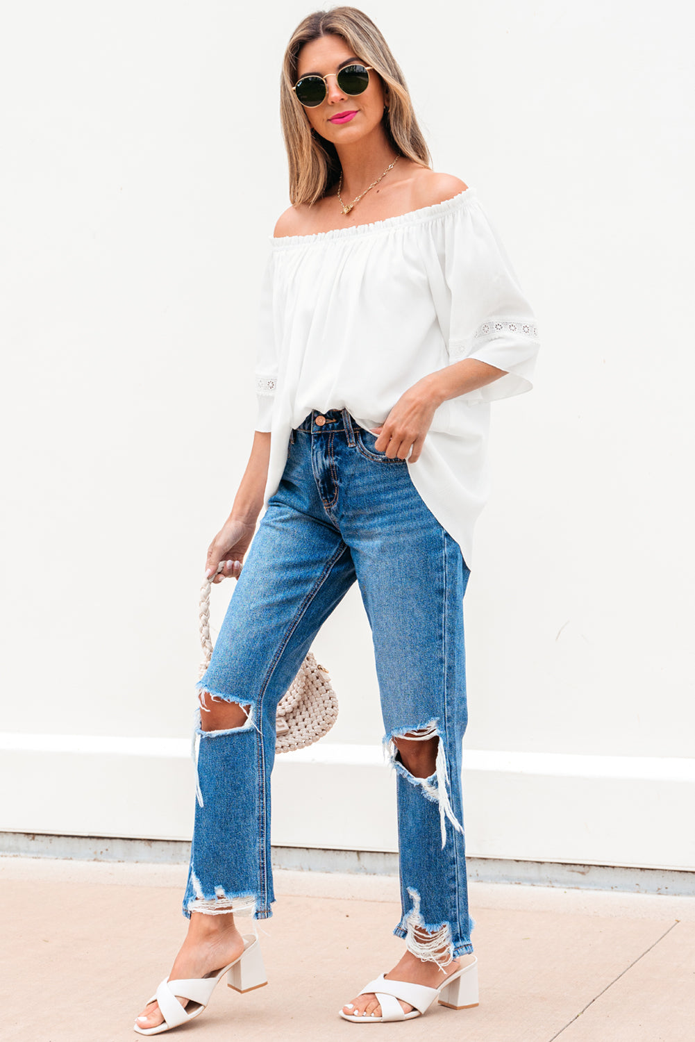Off Shoulder Textured Blouse