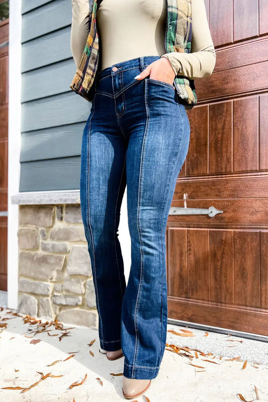 Seam Stitching Pocket Flare Jeans