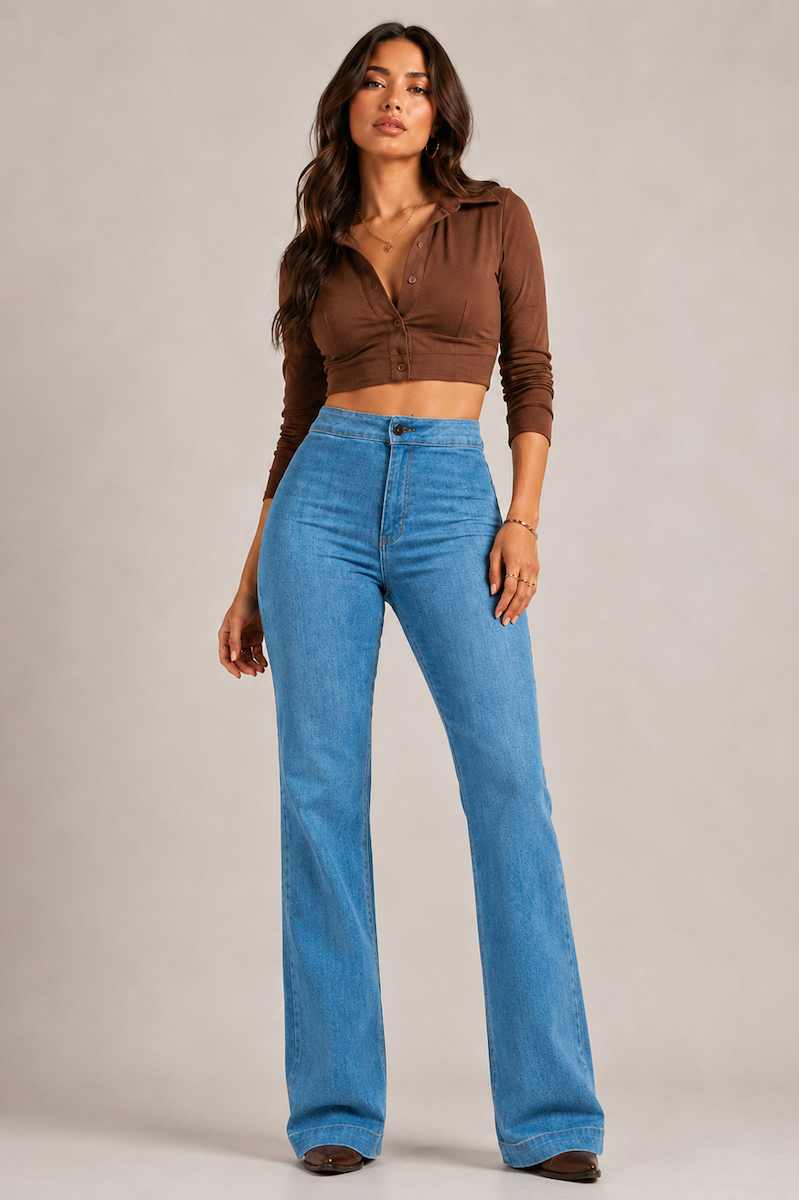 The Robin Jean 32" & 34" - High Rise Wide Leg Flare in Medium Wash by GJG Denim