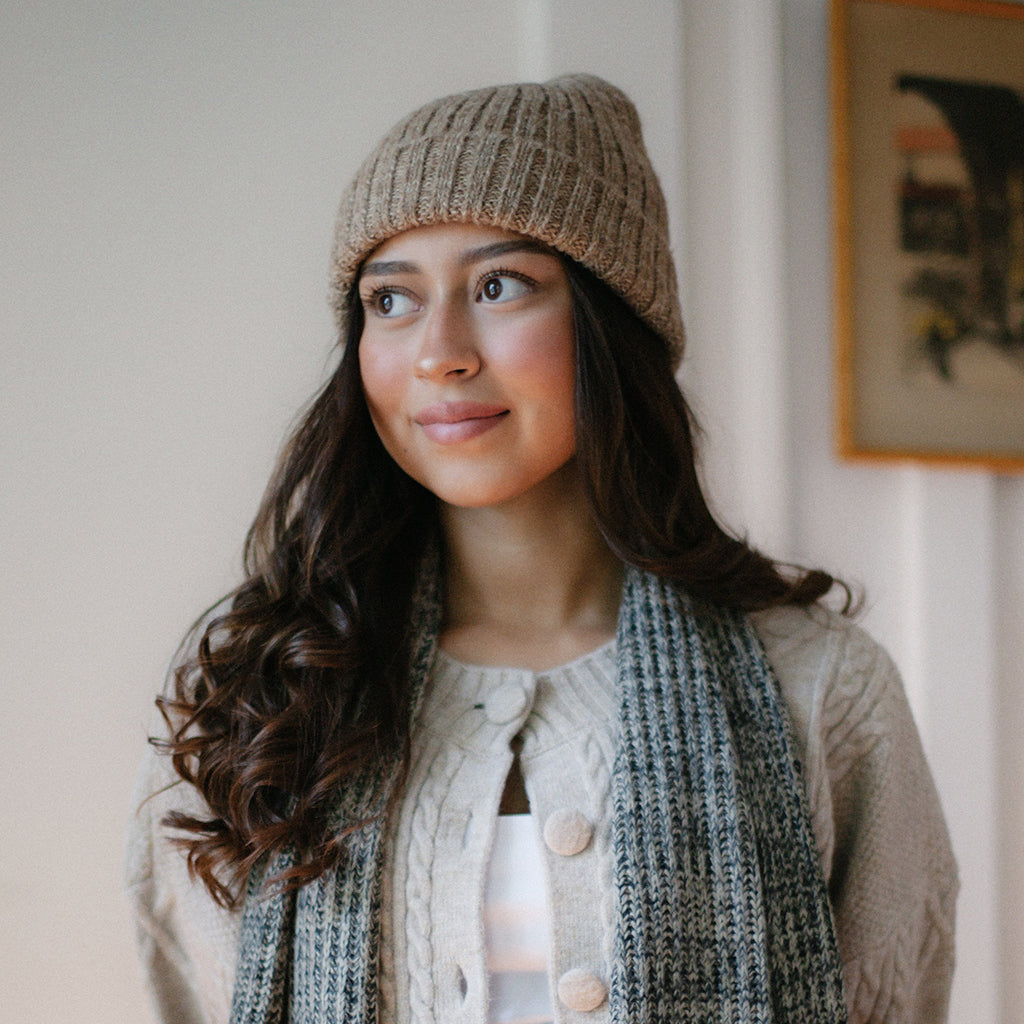 Ribbed Alpaca Beanie in Oat Beige