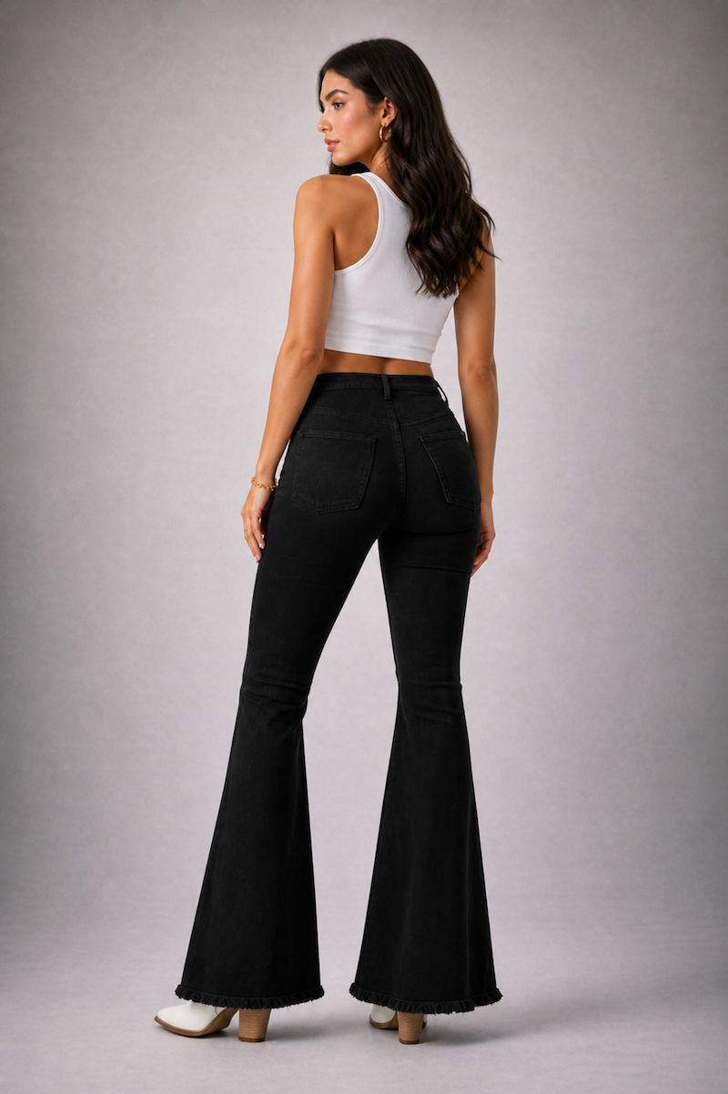 The Starluxe Jean (30" 32"34") - High Rise Flare in black and blue