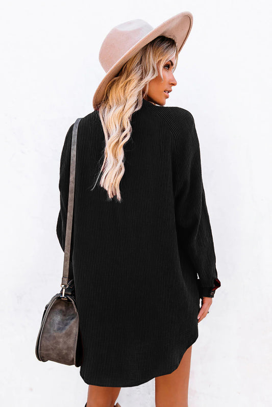 Corduroy Shirt Style Button Down Mini Dress