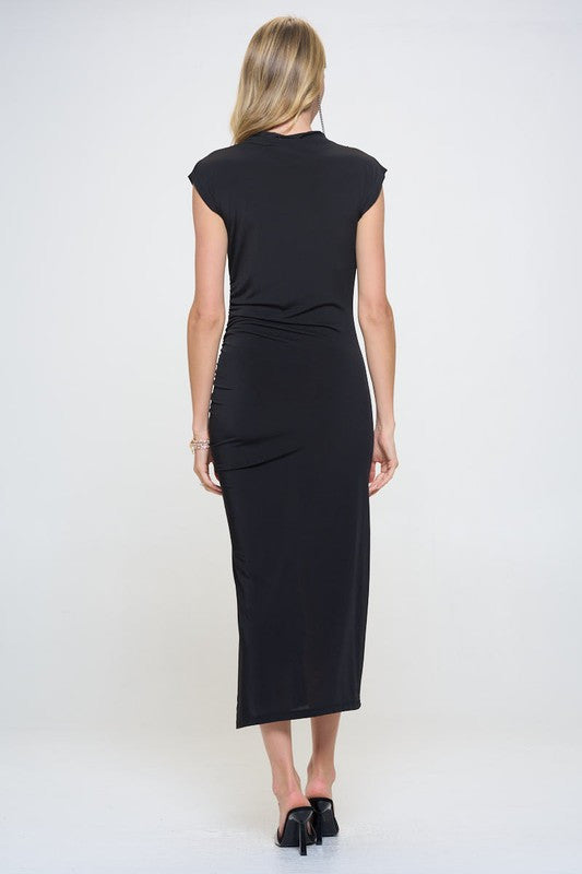 Sleeveless Ruched Dress with Slit-4