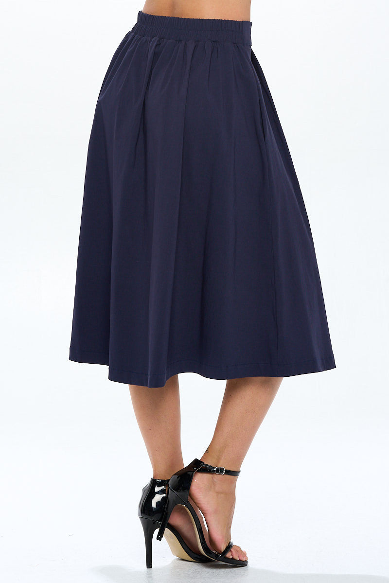 Solid Pleated Midi Skirt with Pockets-2