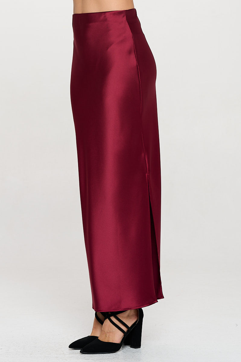 Silky Satin Maxi Skirt with Slit-2