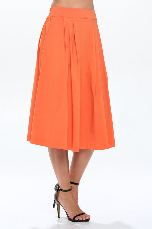 Solid Pleated Midi Skirt with Pockets-1