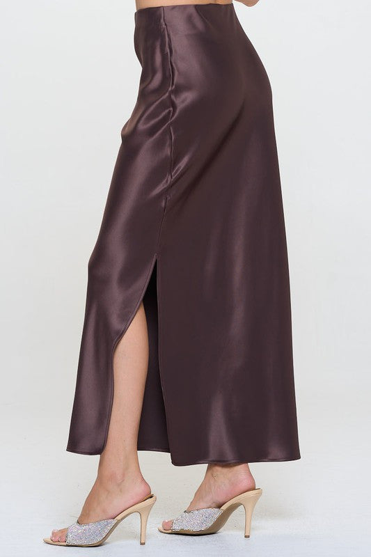 Silky Satin Maxi Skirt with Slit-2