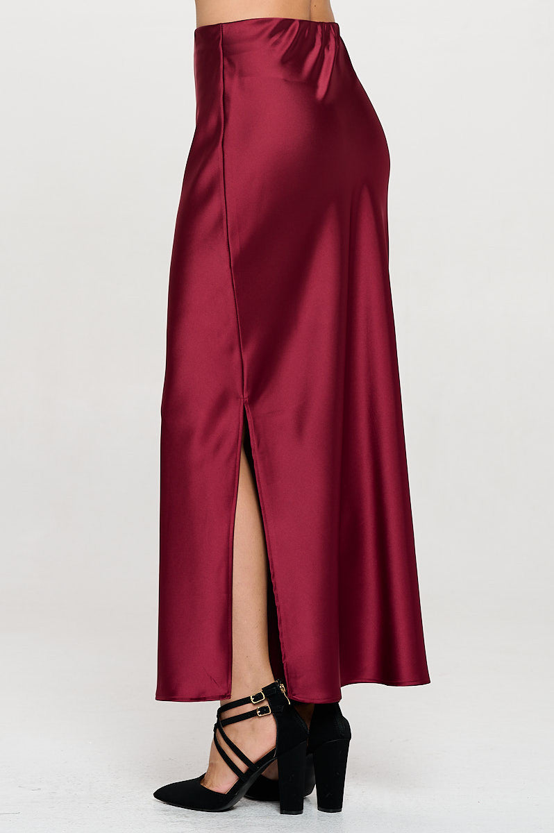 Silky Satin Maxi Skirt with Slit-1