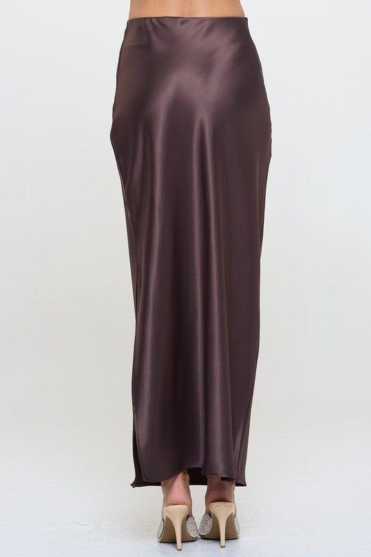 Silky Satin Maxi Skirt with Slit-3