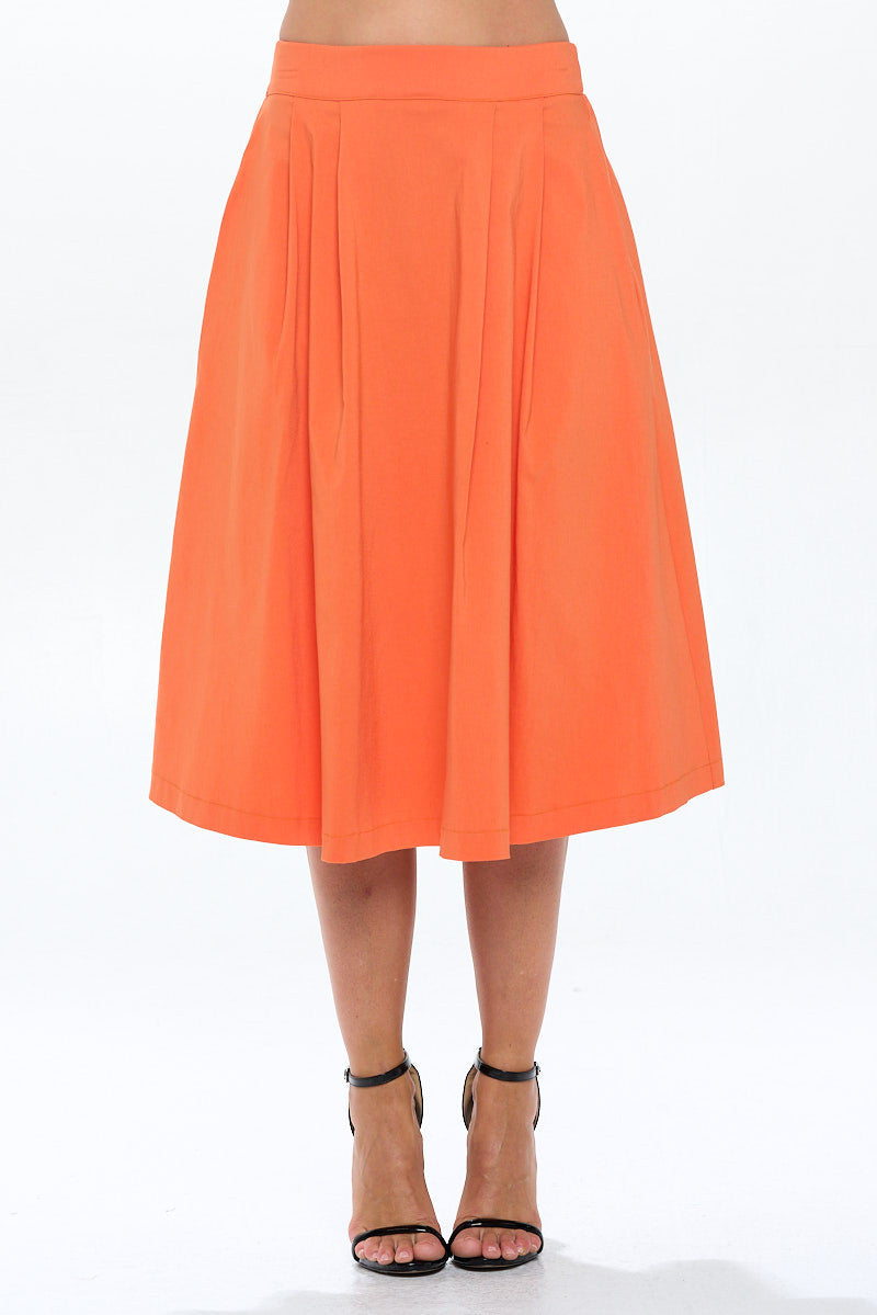 Solid Pleated Midi Skirt with Pockets-0