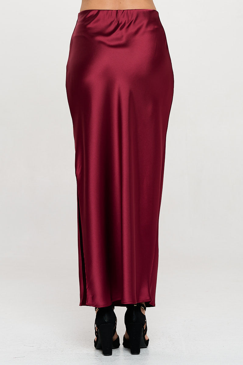 Silky Satin Maxi Skirt with Slit-3