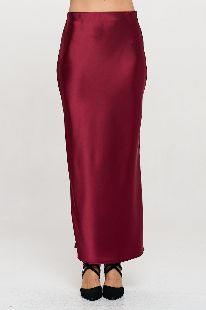 Silky Satin Maxi Skirt with Slit-0