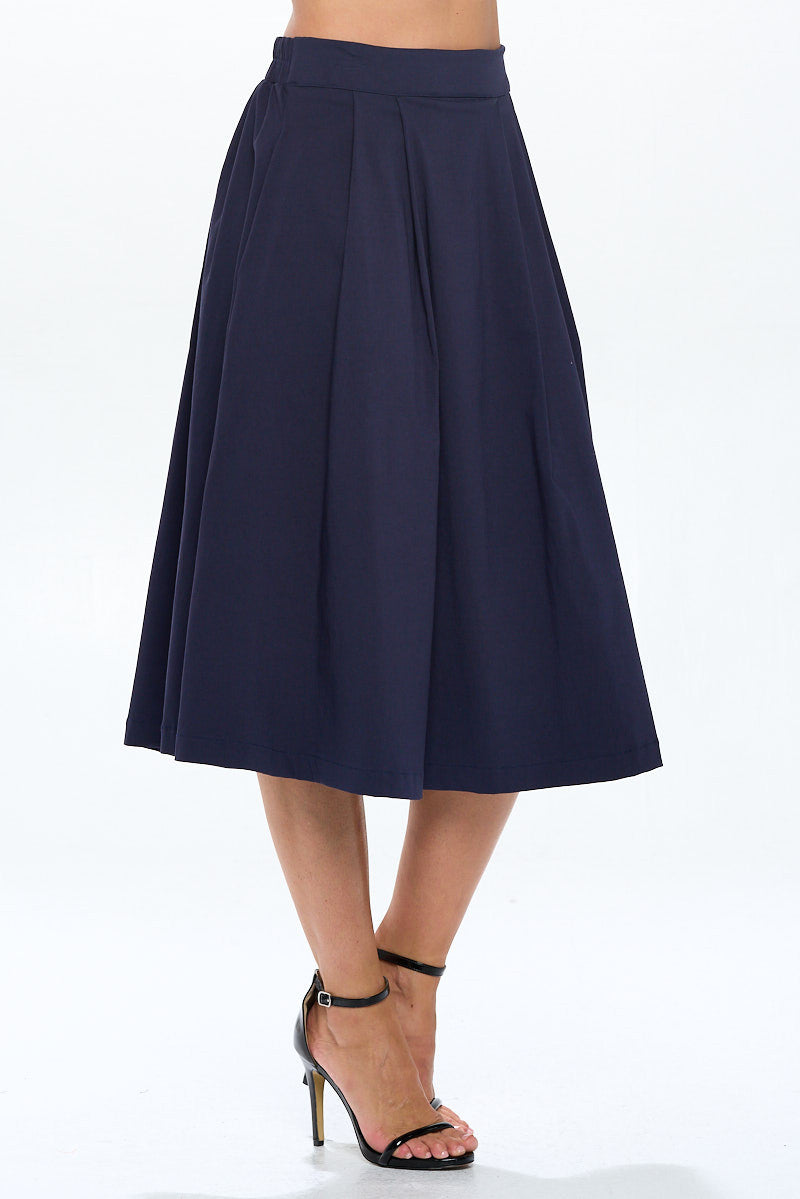 Solid Pleated Midi Skirt with Pockets-1