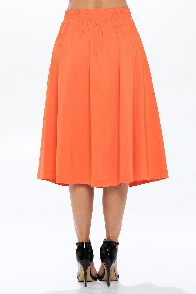 Solid Pleated Midi Skirt with Pockets-3