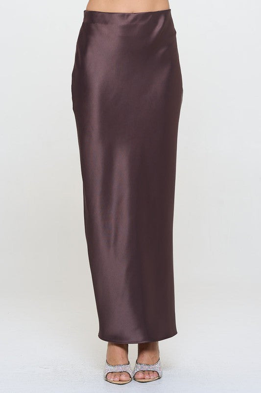 Silky Satin Maxi Skirt with Slit-0