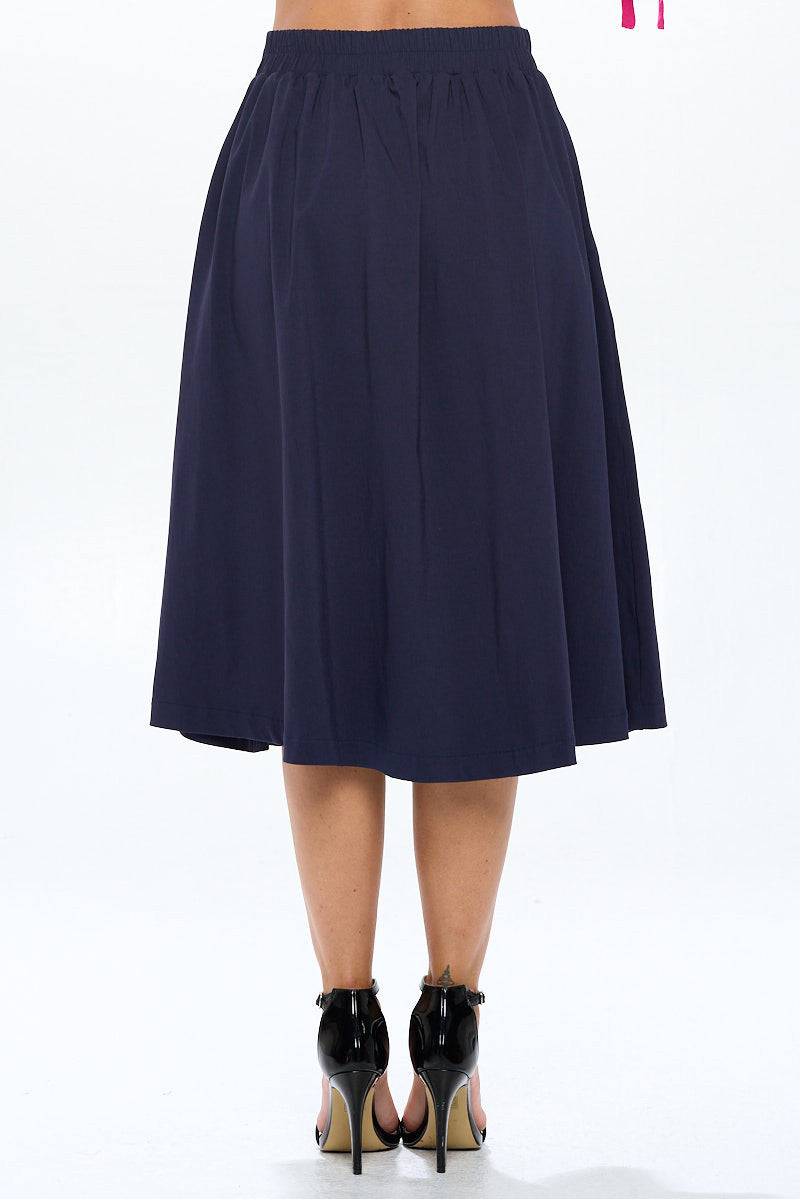 Solid Pleated Midi Skirt with Pockets-3
