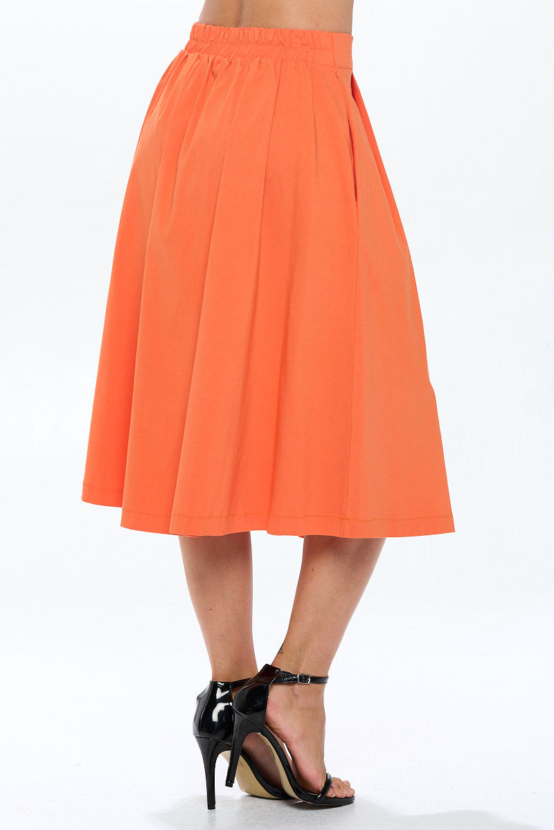 Solid Pleated Midi Skirt with Pockets-2
