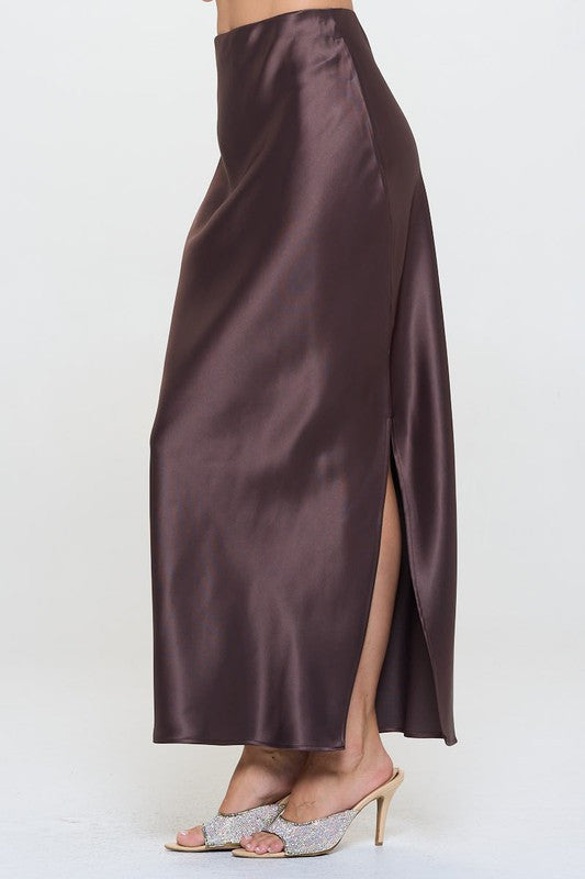 Silky Satin Maxi Skirt with Slit-1