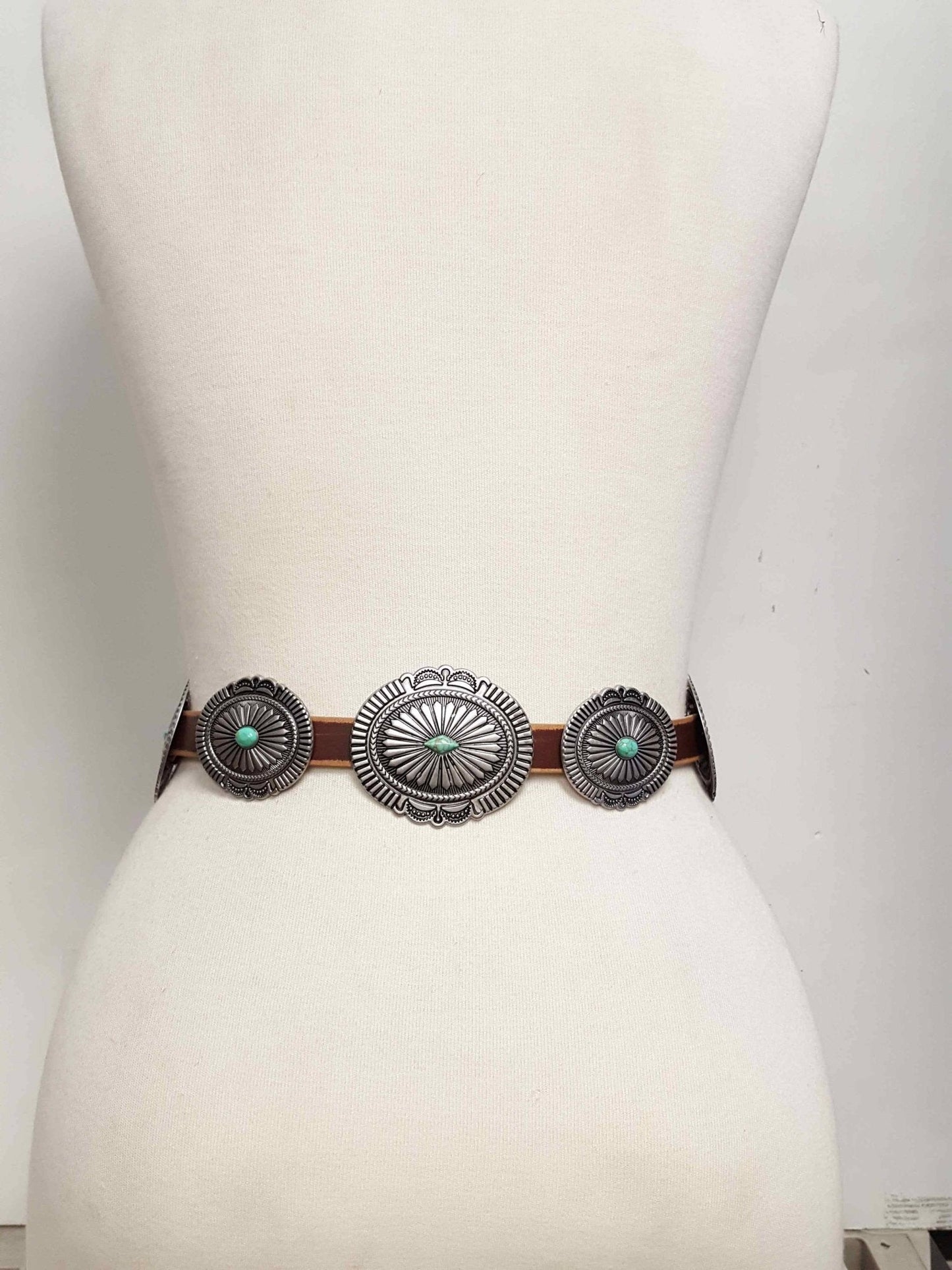 Distressed Leather Concho Belt in brown and black