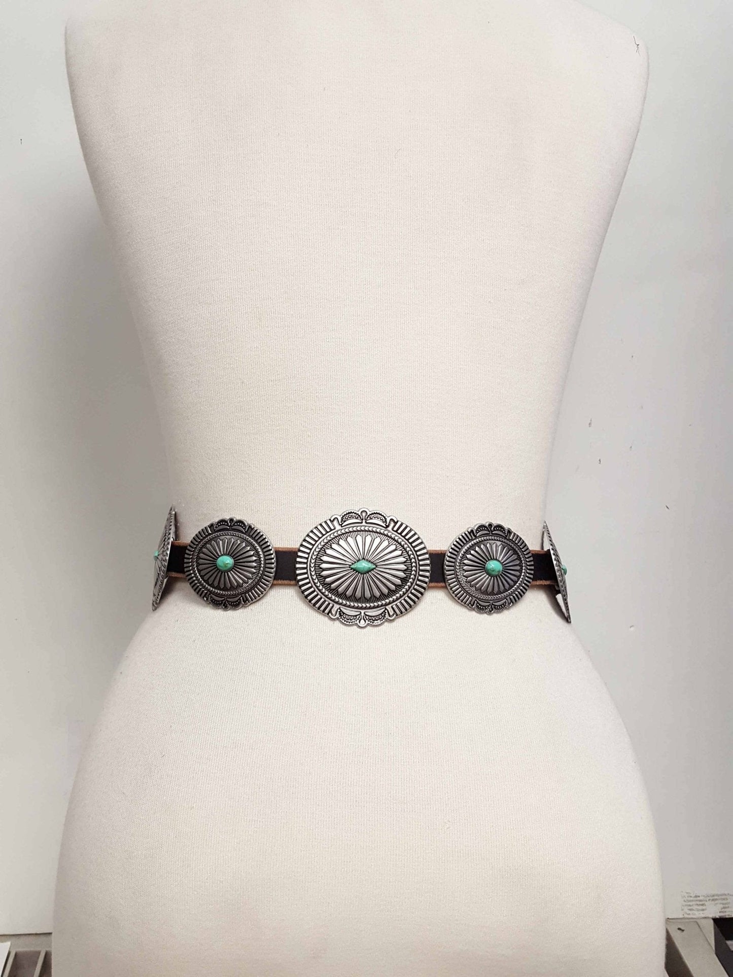 Distressed Leather Concho Belt in brown and black