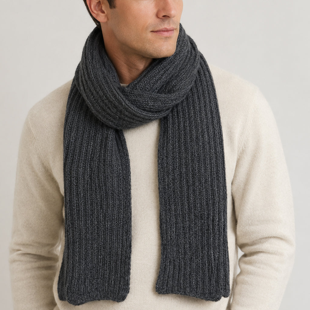 Graphite Ribbed Knit Cashmere Scarf-1