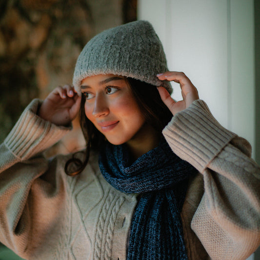 Plush Alpaca Beanie Hat in Gray