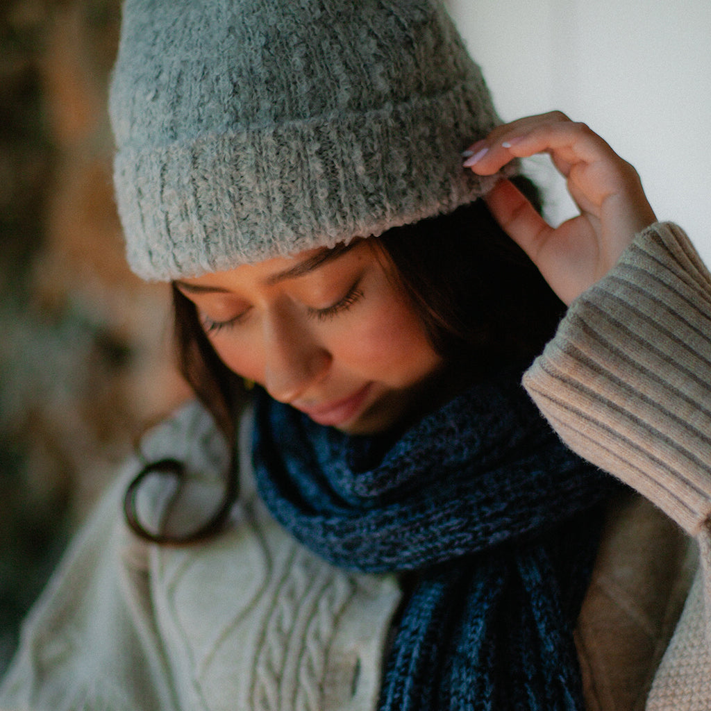 Plush Alpaca Beanie Hat in Gray