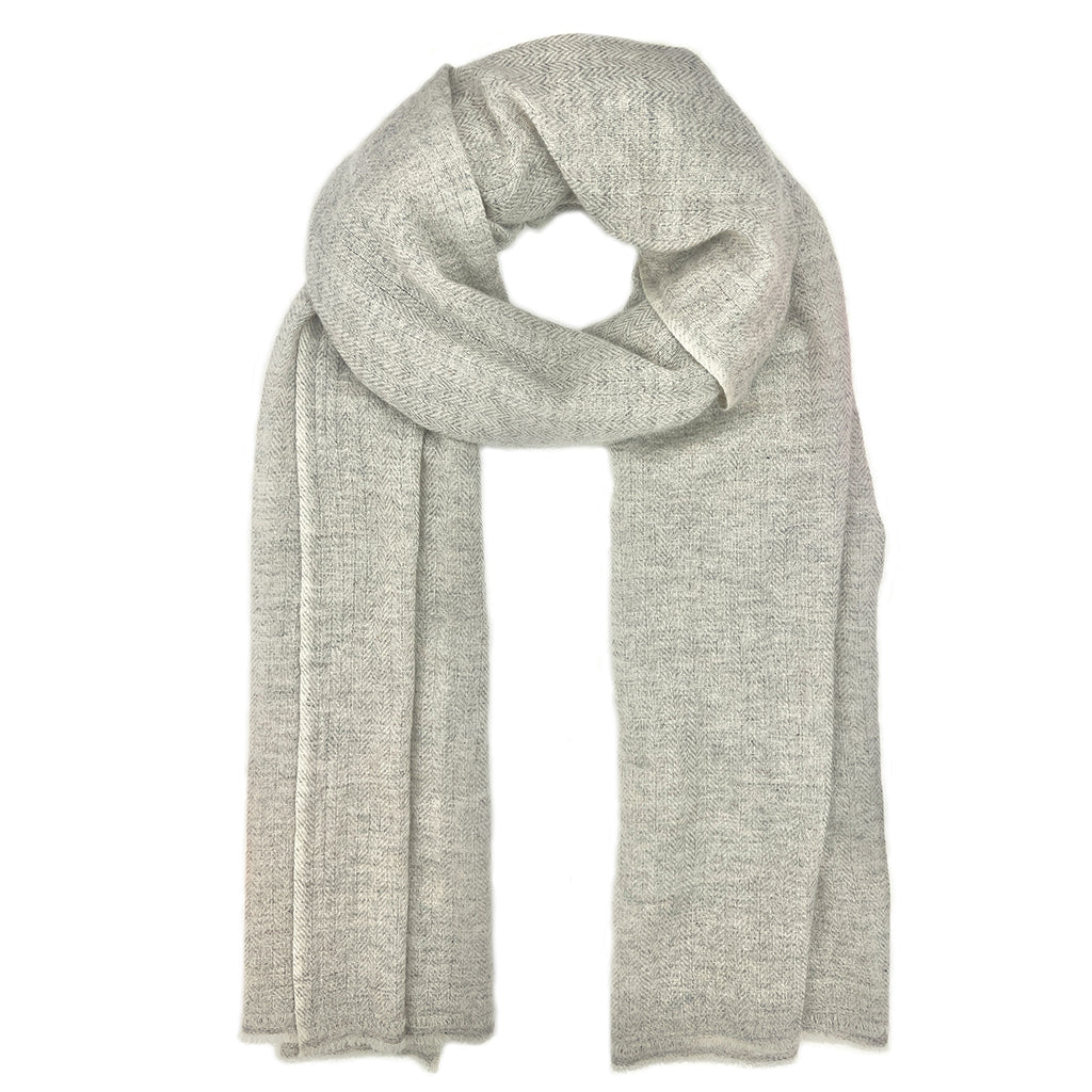 Heather Gray Herringbone Cashmere Scarf-0