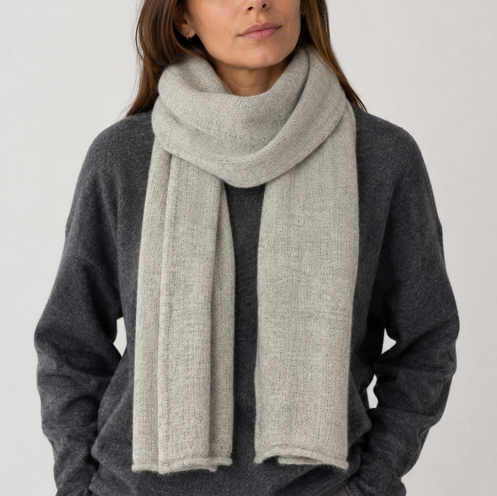 Heather Gray Herringbone Cashmere Scarf-1