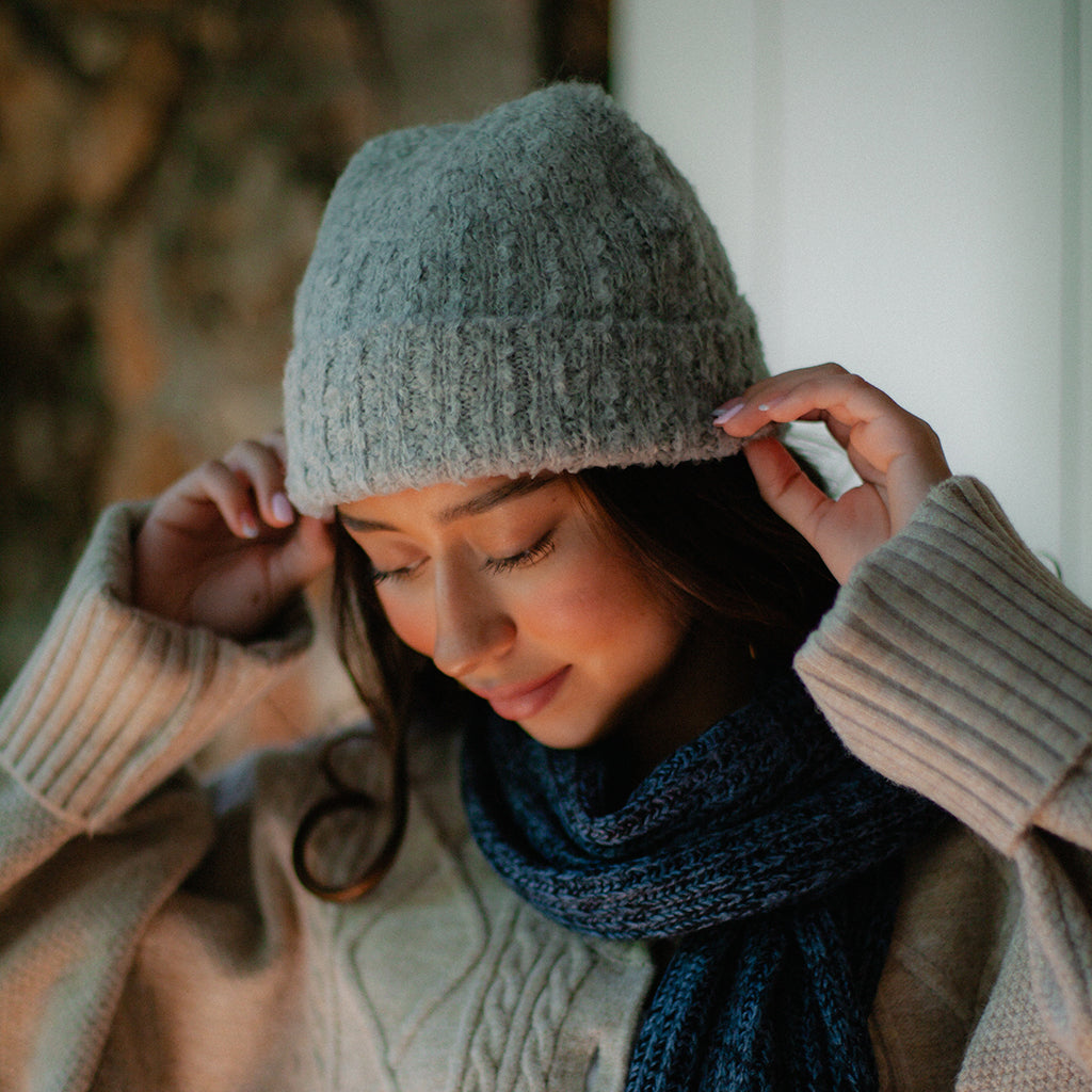 Plush Alpaca Beanie Hat in Gray