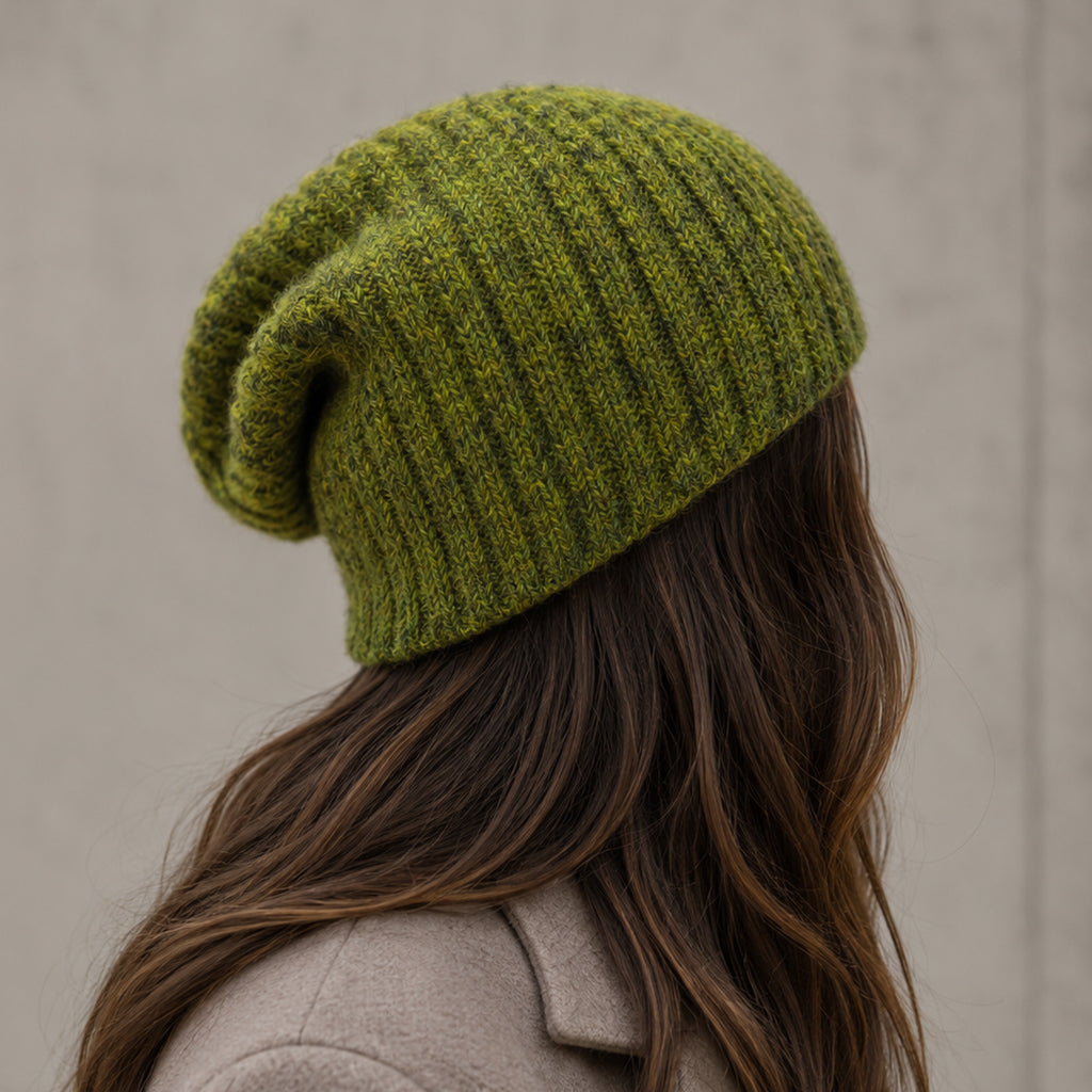 Ribbed Alpaca Beanie in Olive Green
