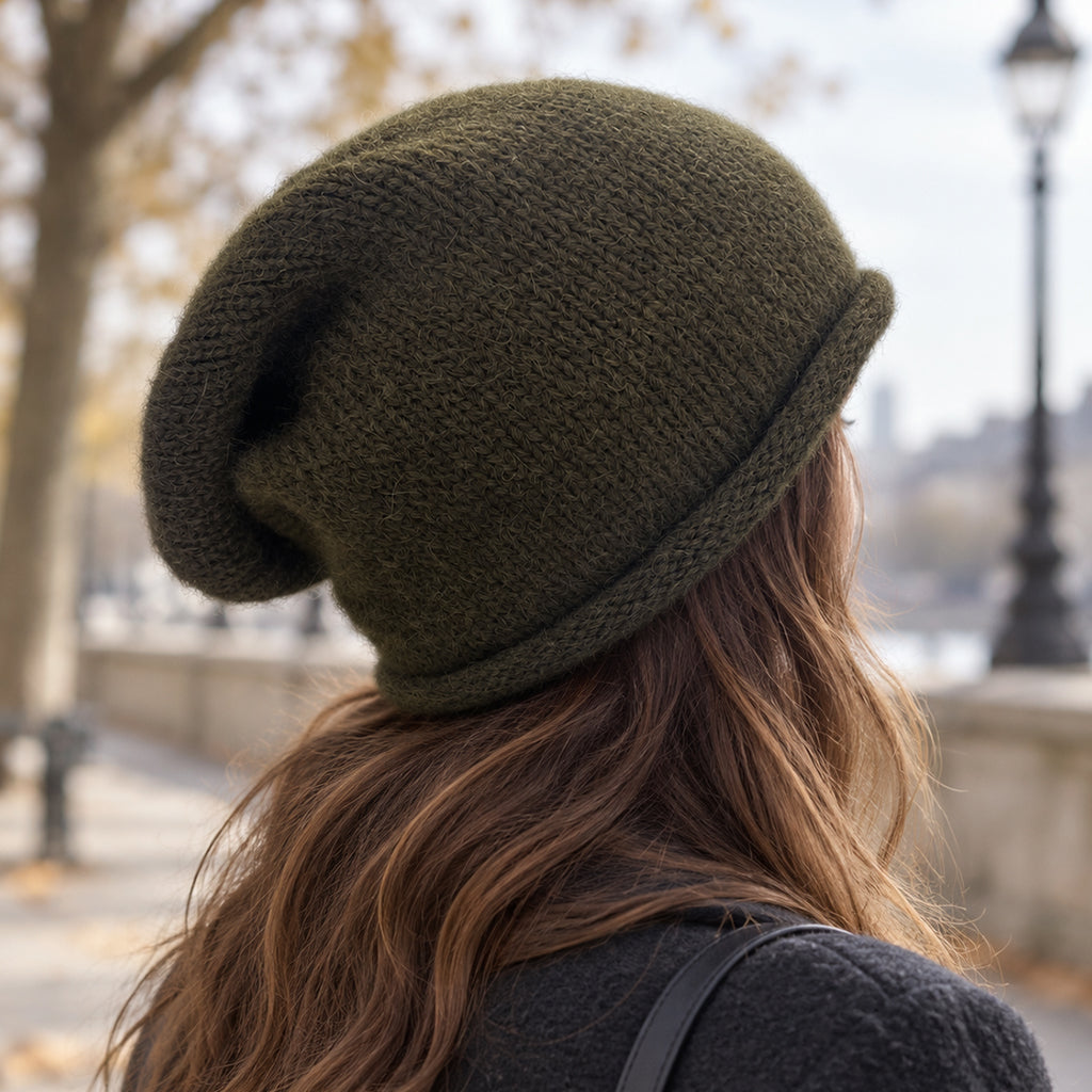 Essential Knit Alpaca Beanie in Army Green