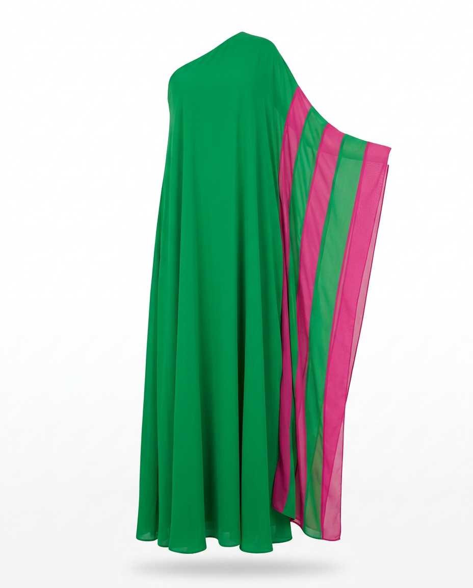 Color Block One Shoulder Maxi Dress