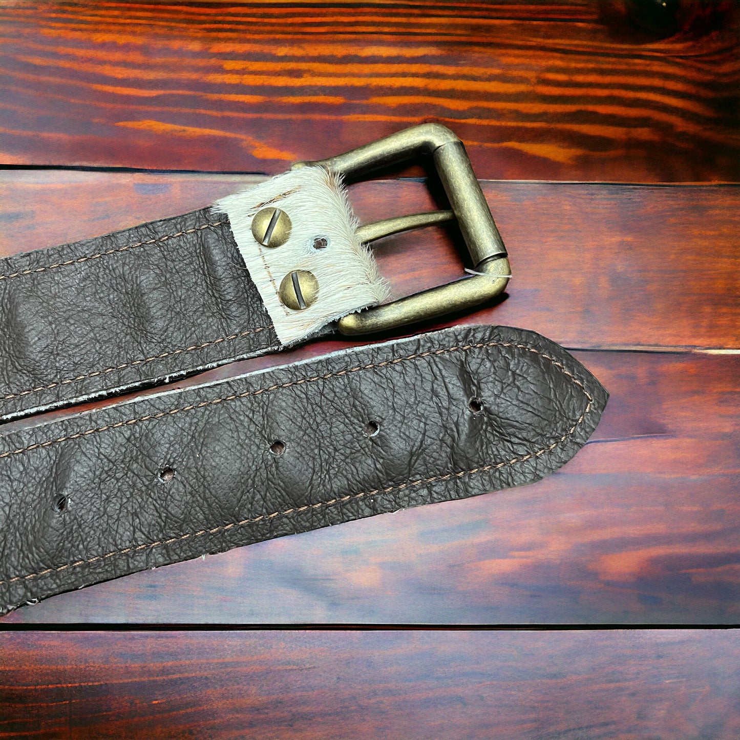 Hair-on-Hide Tan Brindle Leather Belt