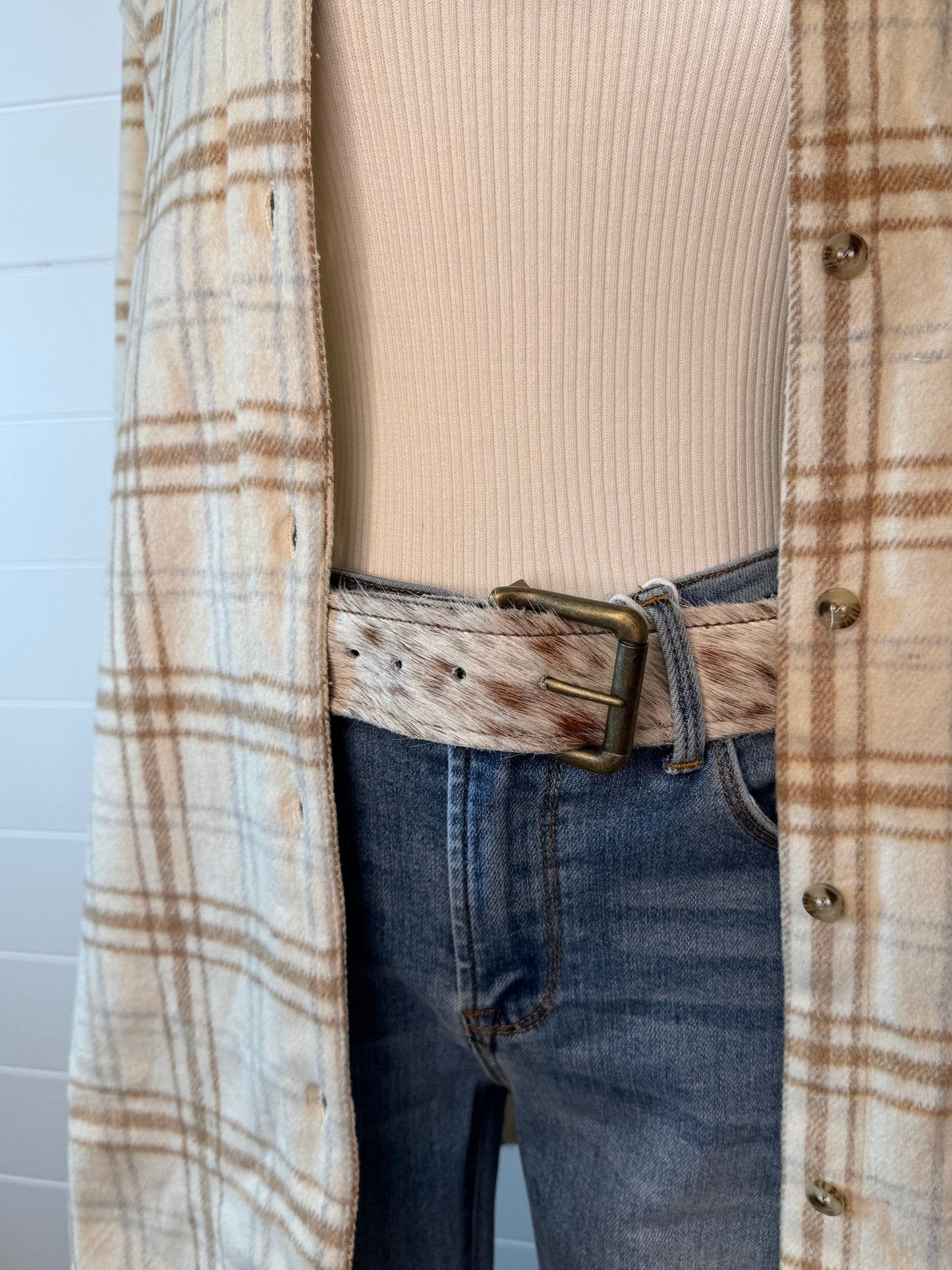 Hair-on-Hide Tan Brindle Leather Belt
