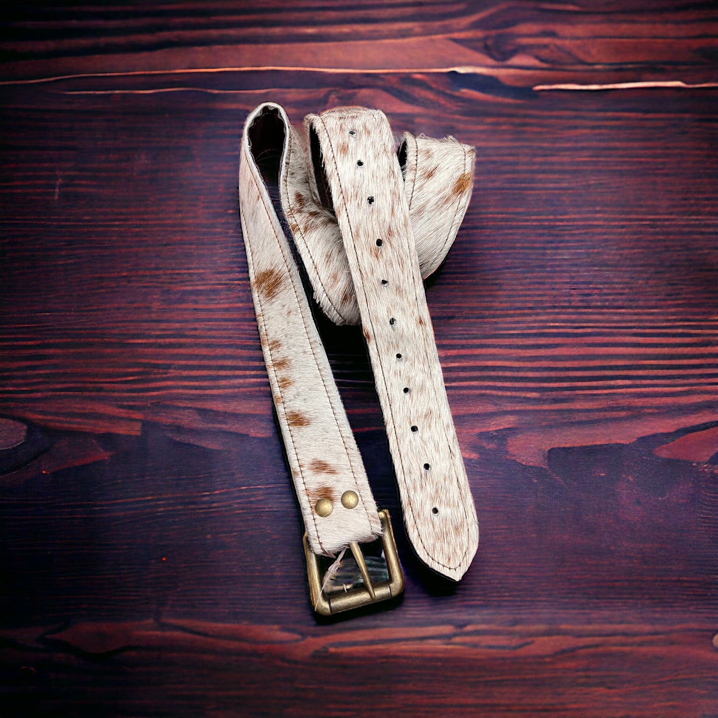 Hair-on-Hide Tan Brindle Leather Belt